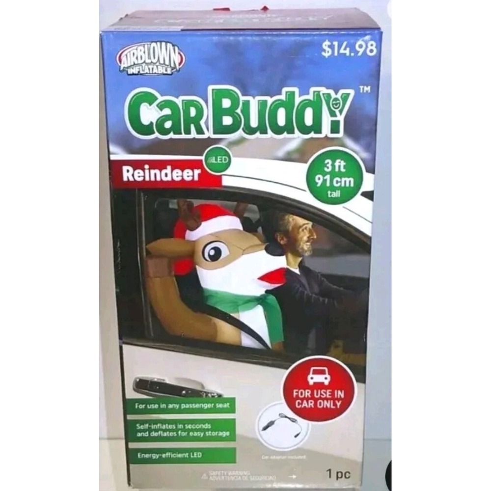 Gemmy Airblown Inflatable Car Buddy Reindeer 3ft LED Christmas Car Decoration